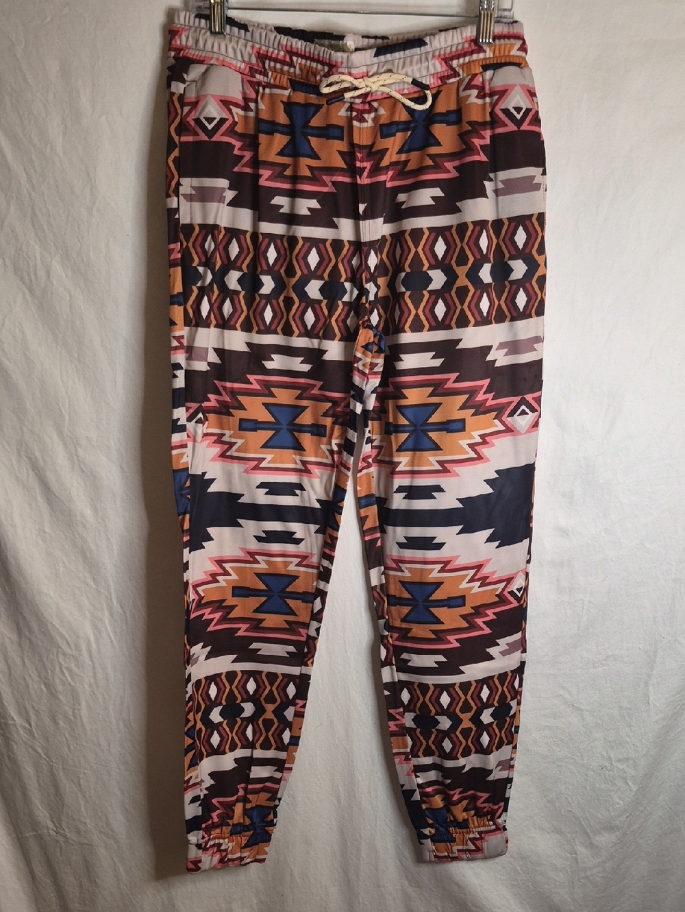 fresh Aztec-Print Jogger Pants in Navy, Rust & Pink